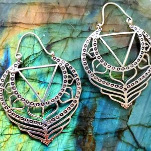 Boho Tribal Geometric Silver Earrings